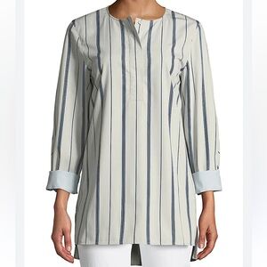 Lafayette 148 Tilly Sonoran Striped Blouse Coastal 100% Cotton